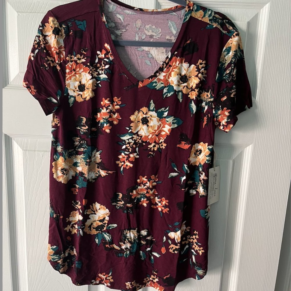 Grace and Lace Maroon Floral Tee